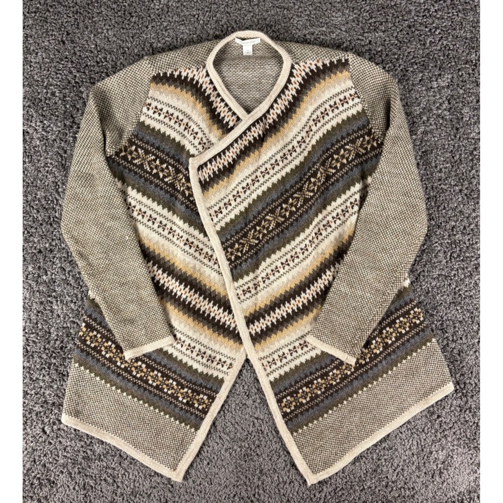 Garnet Hill Womens XS Fair Isle Open Front Cardigan Wool Alpaca Blend Sweater